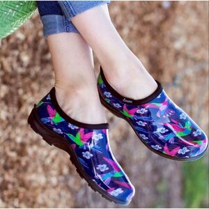 Sloggers Womens Rain and Garden Shoe, Pink Hummingbird Print, Size 9 Nwt